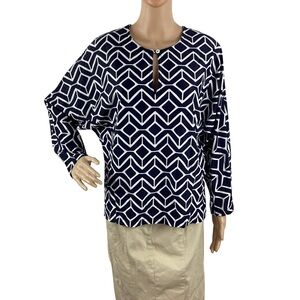 Jude Connally Geometric Tunic Top Navy White Long Sleeve Pullover Size S